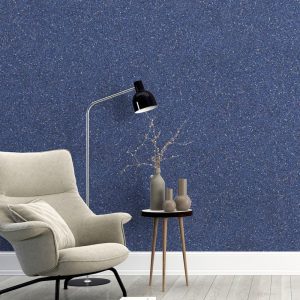 Baumwollputz B45 in Blau Gold – luxuriöse Flüßigtapete für moderne Wandgestaltung mit edlem Glanz