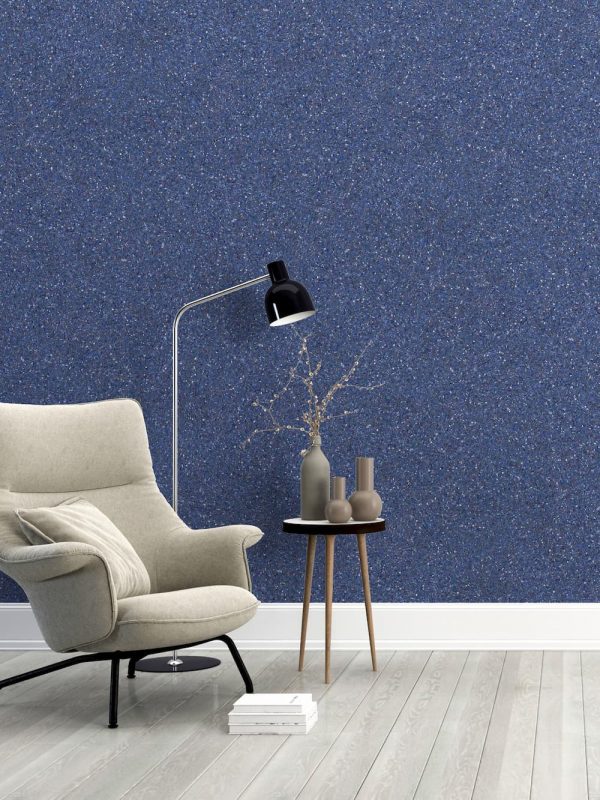 Baumwollputz B45 in Blau Gold – luxuriöse Flüßigtapete für moderne Wandgestaltung mit edlem Glanz