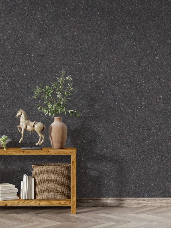 Baumwollputz B48 in Schwarz Gold – luxuriöse Flüßigtapete für moderne Wandgestaltung mit edlem Kontrast