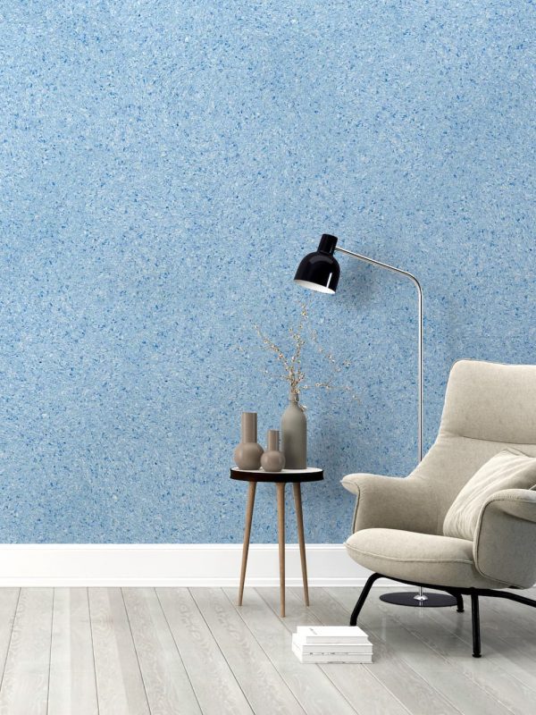 Baumwollputz B52 in Blau Muster – kreative Flüßigtapete für moderne Wandgestaltung mit lebendiger Struktur