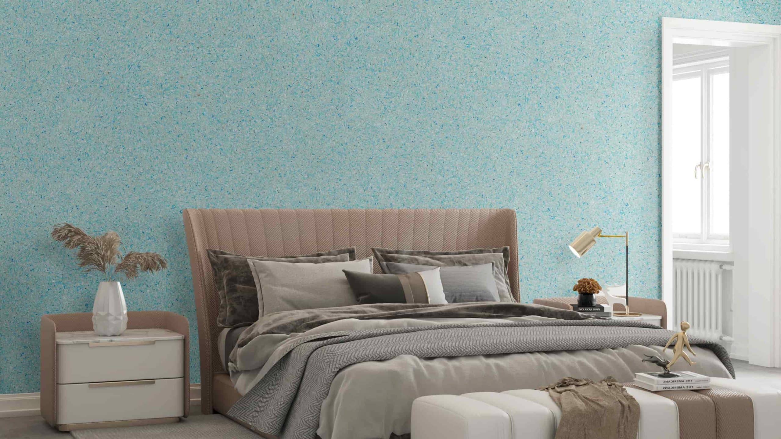 Schlafzimmer mit heller sanfter Wandgestaltung