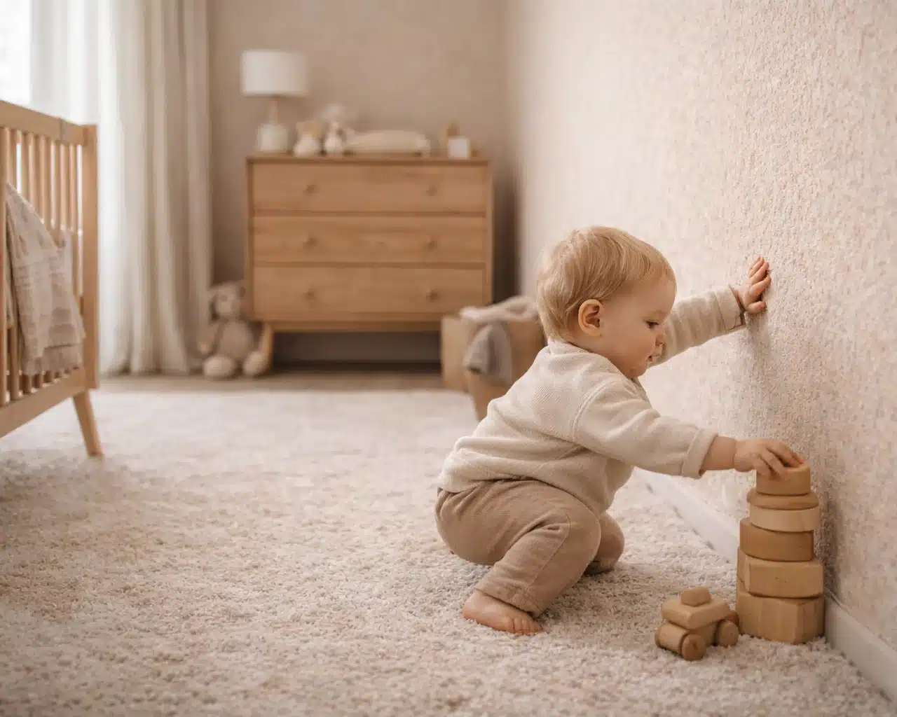 Baumwollputz in einem trockenen Innenraum wie Schlaf- oder Kinderzimmer