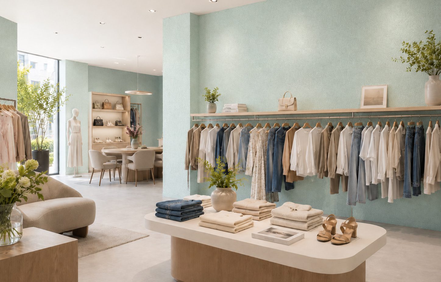 Showroom oder Boutique mit dekorativer Baumwollputz Wandgestaltung