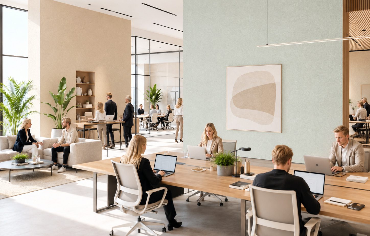 Büro mit ruhiger Baumwollputz Wandgestaltung